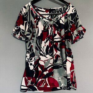 New York & Company Sheer Black, Gray & Pink Floral Blouse M